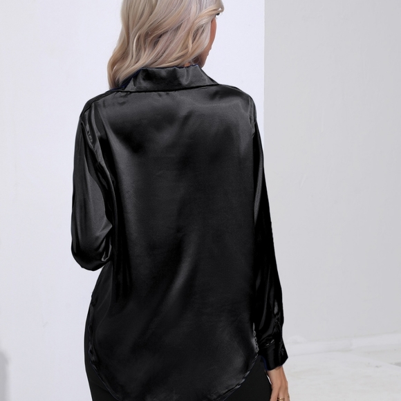 Black Collared Neck Buttoned Long Sleeve Shirt - Picture 3 of 12